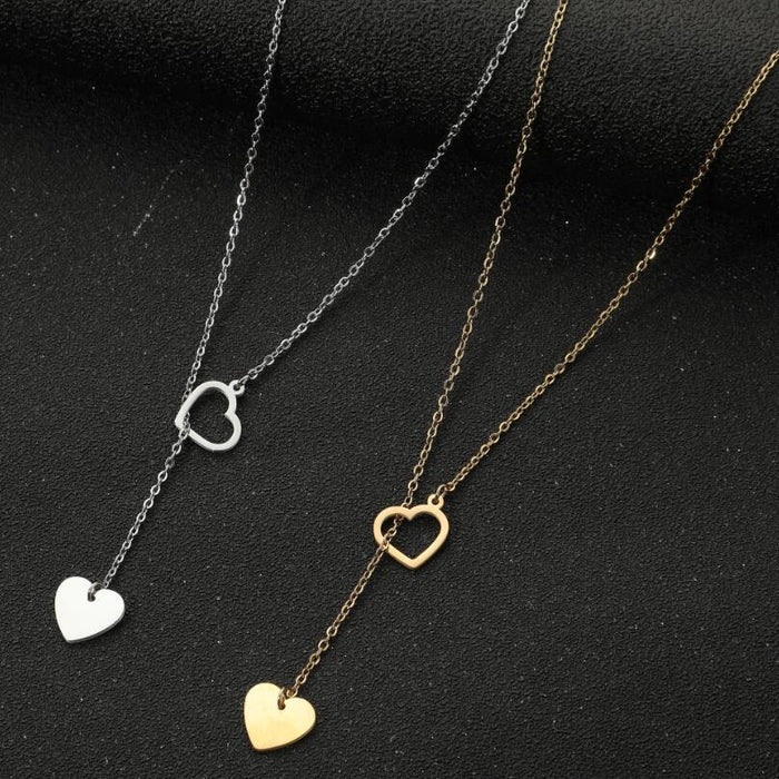 Double pendant love shaped tassel clavicle chain, Korean niche stainless steel simple necklace wholesale