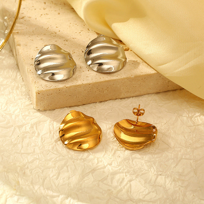 Pleated round earrings light luxury 18K earrings