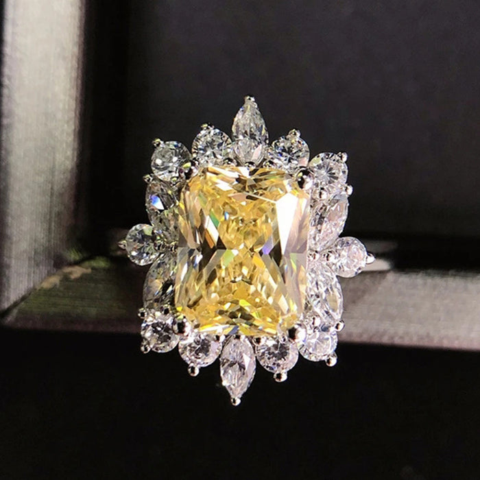 Yellow diamond full inlaid zircon ring wedding dinner bride's hand jewelry