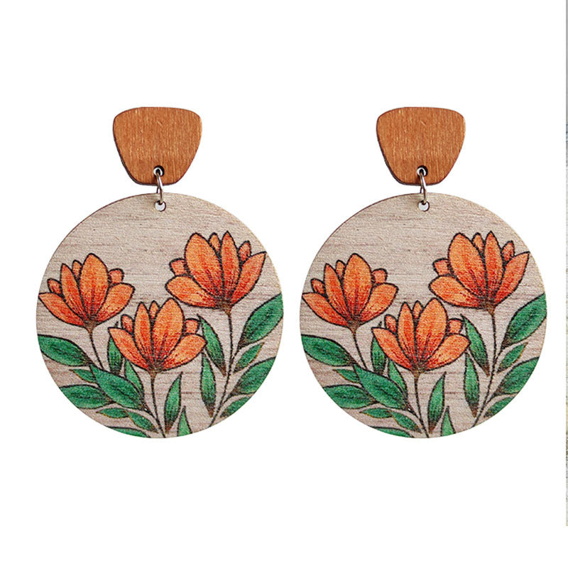 Pendientes de flores de madera