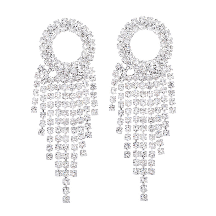 Geometric Round Rhinestone Earrings - Exaggerated Tassel Dangles for a Trendy Style