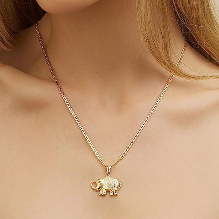 Collar de moda metálico estilo tailandés con colgante de elefante de la suerte para mujer