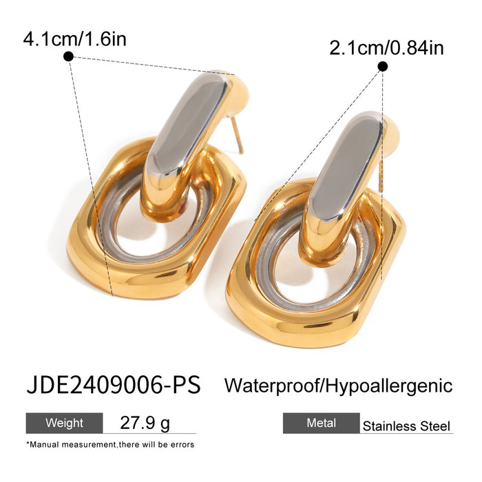 Stainless steel contrast color hoop earrings, 18K gold-plated earrings