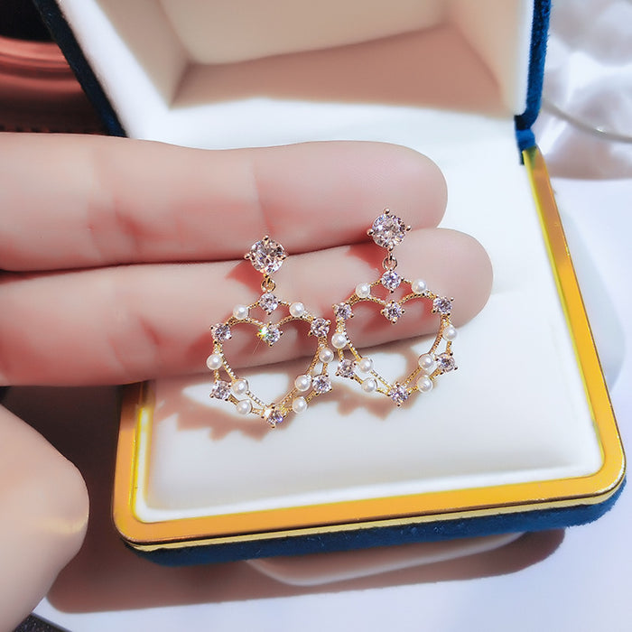 Heart shaped earrings imitation pearl earrings for women