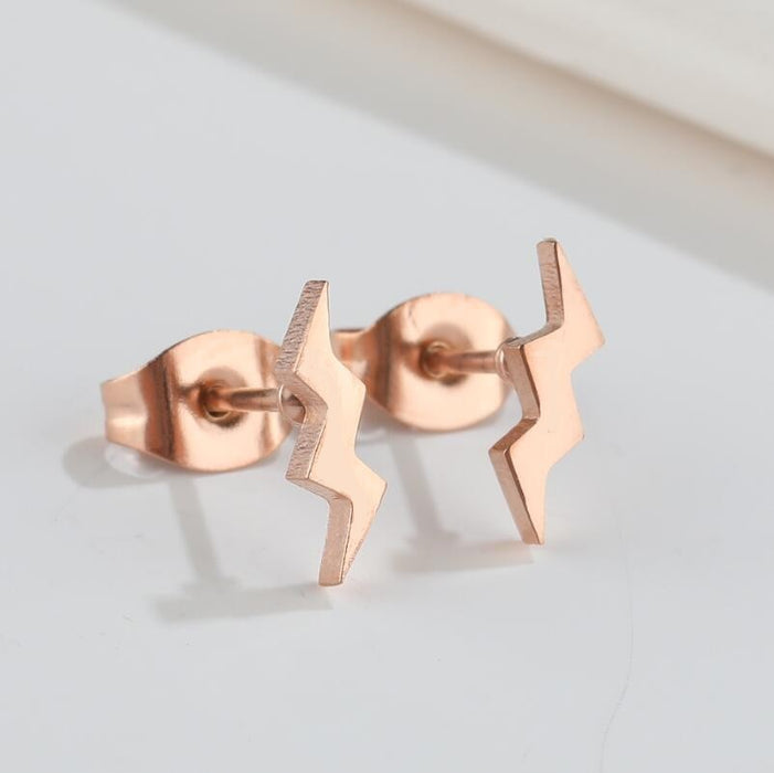 Lightning Bolt Stainless Steel Stud Earrings - Simple and Stylish Jewelry