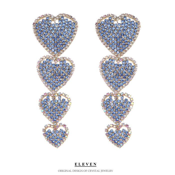 Exquisite Blue Heart Earrings - Luxurious Rhinestone Jewelry for a Goddess-Like Look