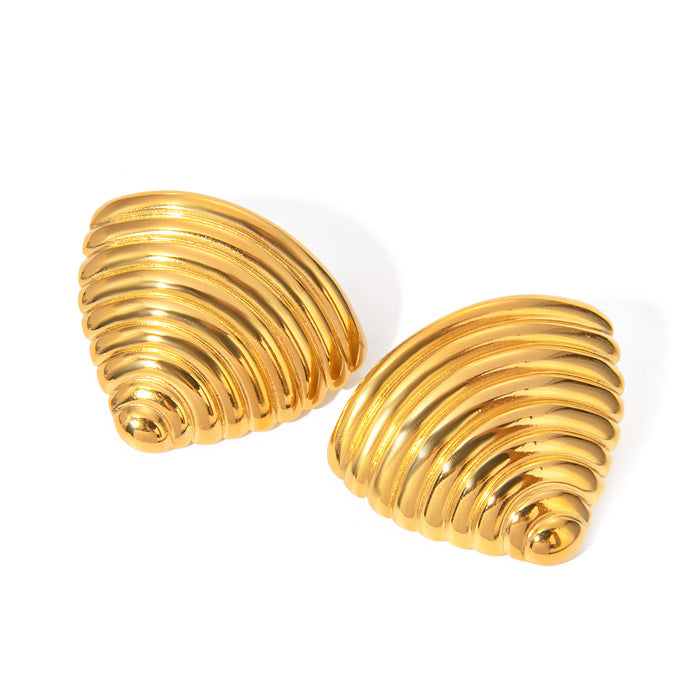 Pendientes colgantes de moneda ovalada de acero inoxidable chapado en oro de 18 quilates de estilo francés: joyería elegante