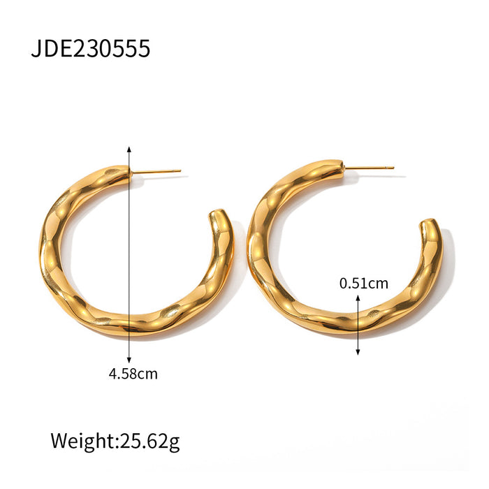 Pendientes de acero inoxidable bañados en oro de 18 quilates - Joyería de diseño martillado