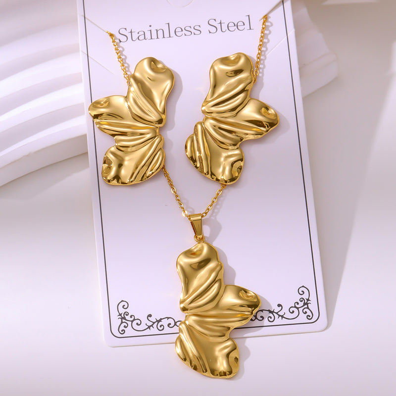 Wholesale 304 stainless steel hydraulic gold-plated earrings and necklace sets - wallojewerly 