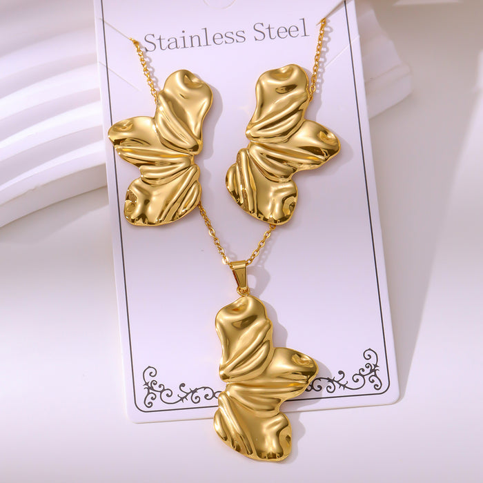 Wholesale 304 stainless steel hydraulic gold-plated earrings and necklace sets - wallojewerly 