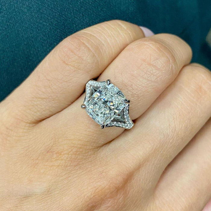 Anillo de boda de novia con diamantes y circonitas brillantes cuadradas de cuatro garras