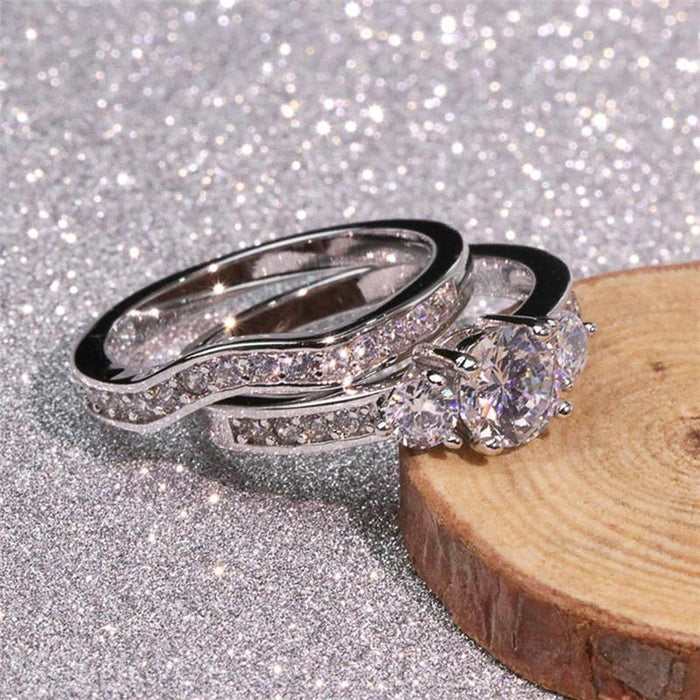 Zircon couple ring for women copper plated platinum couple ring