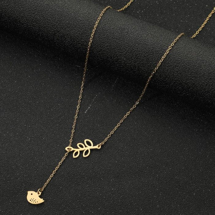 Bird pendant necklace, simple and fresh leaf clavicle necklace for women, fashionable ins style jewelry