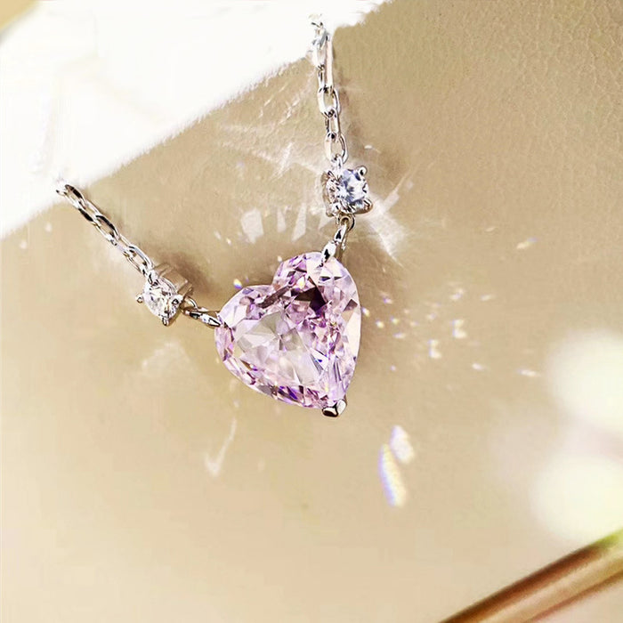 Heart-shaped pink zircon pendant autumn and winter sweater chain