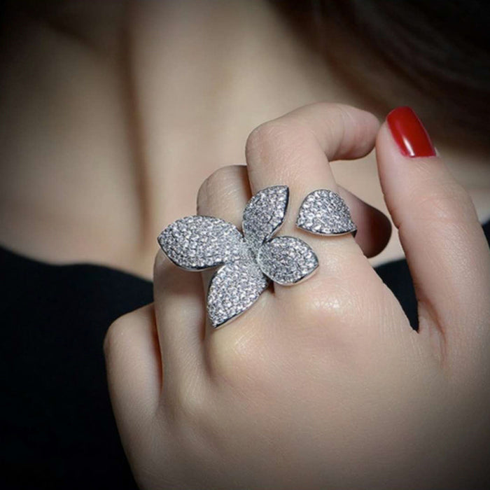 Luxury butterfly ring inlaid with zircon flower open ring for women