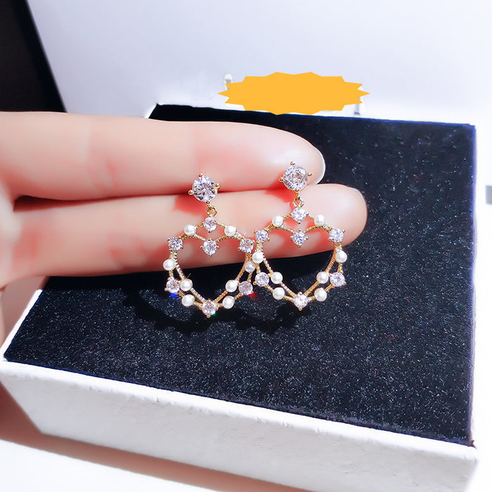 Heart shaped earrings imitation pearl earrings for women