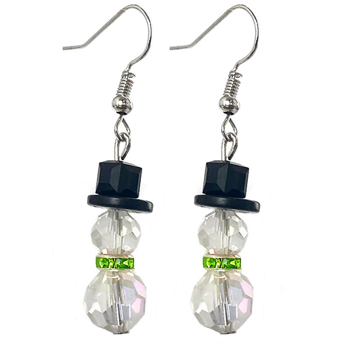 Christmas Crystal Earrings with Snowman, Mistletoe, and Wreath Designs