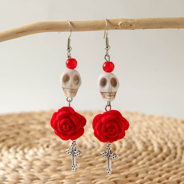 Halloween fun skull cross earrings creative rose earrings for women