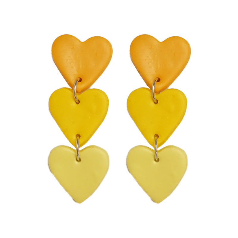 Handmade Heart Gradient Clay Earrings - Elegant Pastoral Vacation Style