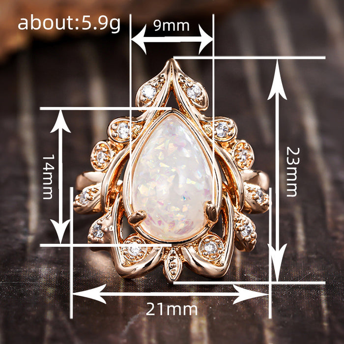 Women's horse eye leaf water drop micro inlaid zircon ring