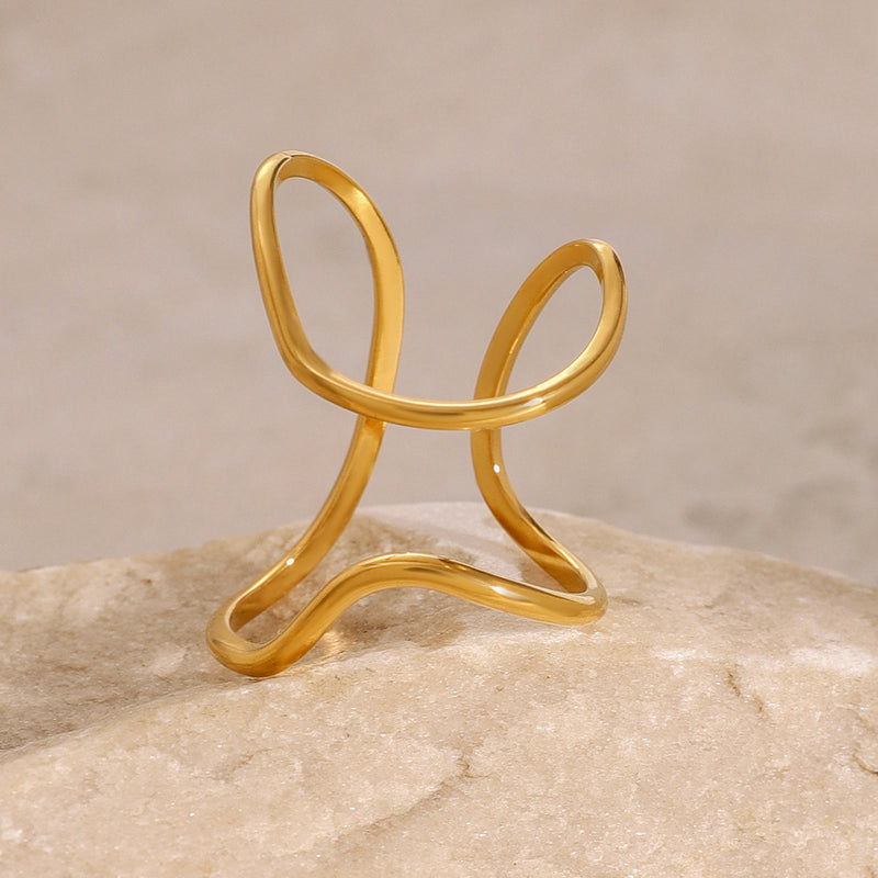 Anillo abierto de acero inoxidable chapado en oro de 18k