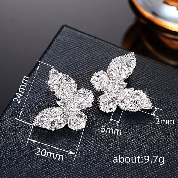 Butterfly zircon earrings niche light luxury earrings