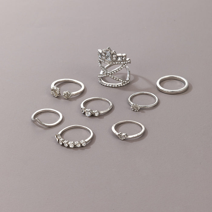 8-piece stackable silver diamond open ring set