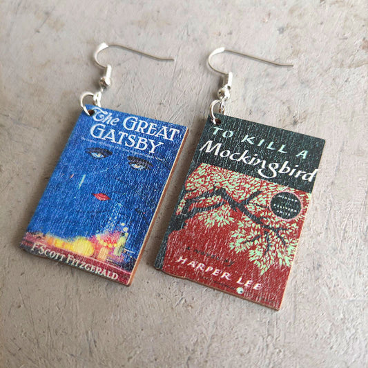 Wooden book earrings