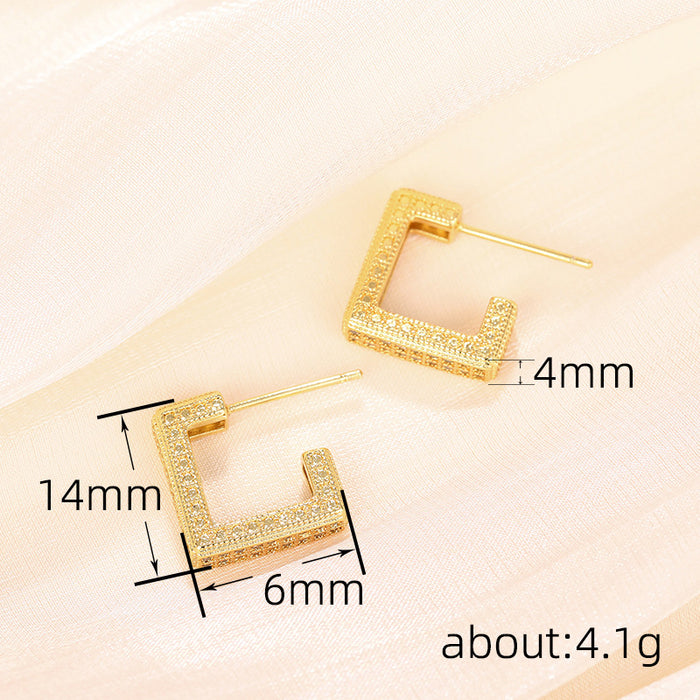 Heavy-duty geometric earrings, micro-inlaid diamond square earrings, luxury fashion earrings for women