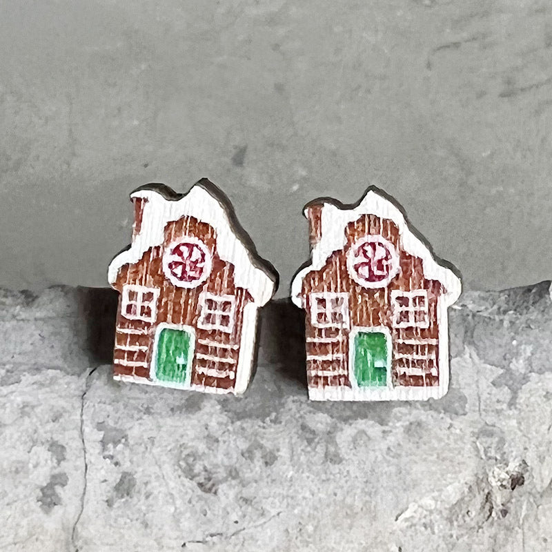 Wooden Christmas Gingerbread Man Earrings