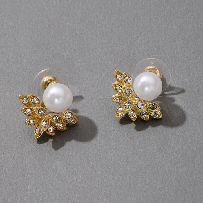 Bow imitation pearl diamond earrings niche front and back earrings