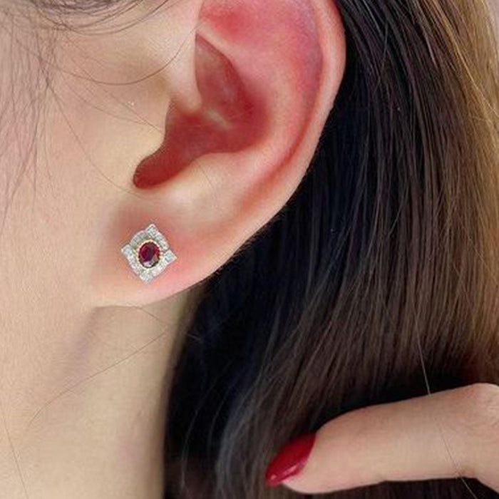 Palace Retro Red Corundum Zircon Earring Gift