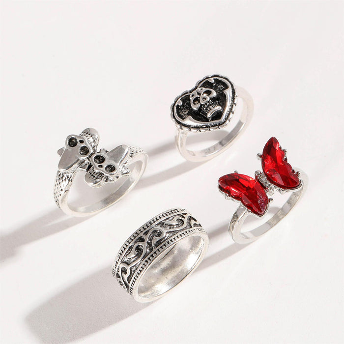 Metal Sweet Cool Skull Diamond Four-Piece Ring Set