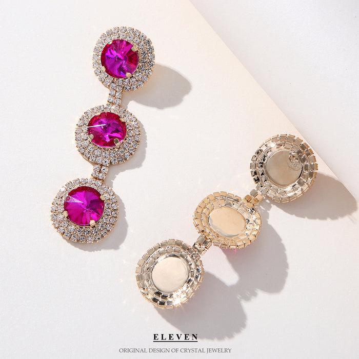Korean Vintage Red Gemstone Earrings - Elegant and Luxurious Rhinestone Jewelry for Women