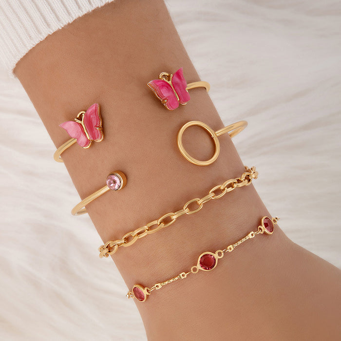 Butterfly and Geometric Heart Bracelet Set – Simple and Luxurious