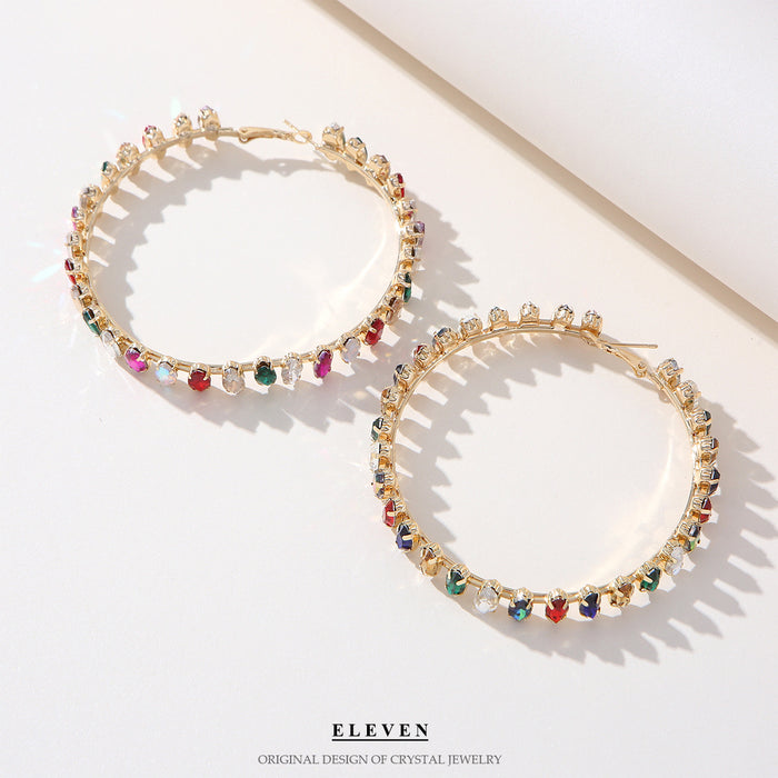 Full Rhinestone Circle Earrings - Colorful Zircon Jewelry for a Bold Look - wallojewerly 