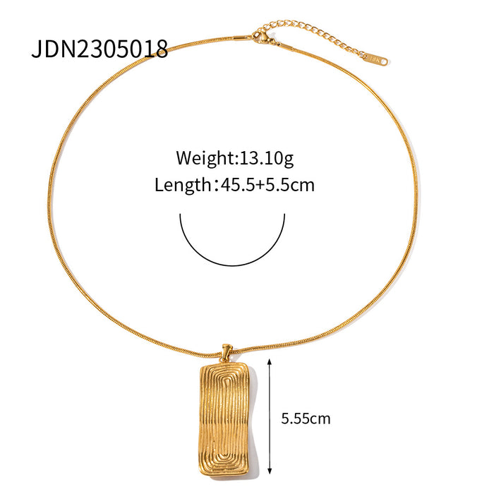 European Style 18K Gold-Plated Stainless Steel Necklace - Grooved Rectangle Pendant for Women