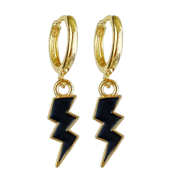 Small Metal Hoop Earrings with Vintage Lightning Design