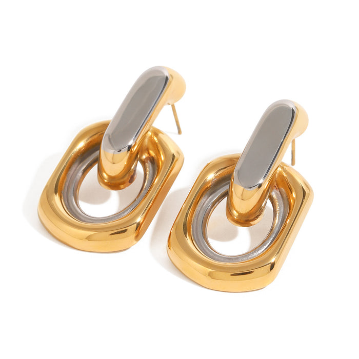 Stainless steel contrast color hoop earrings, 18K gold-plated earrings