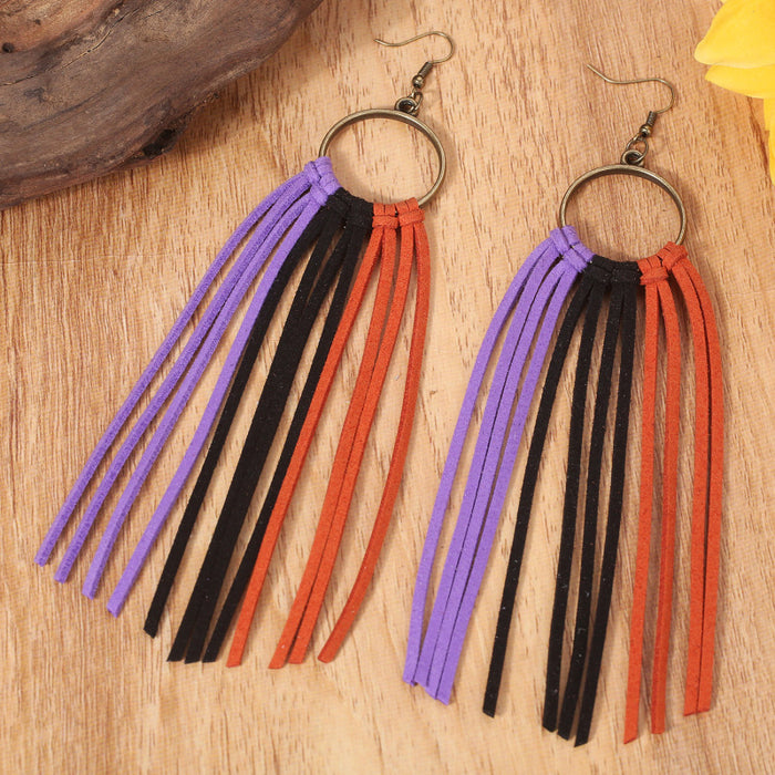 Colorful Tassel Earrings with Halloween Rainbow Design