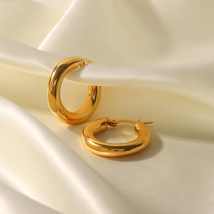 18K Gold Plated Stainless Steel Heart Hoop Earrings - Exaggerated Design with Glossy Finish