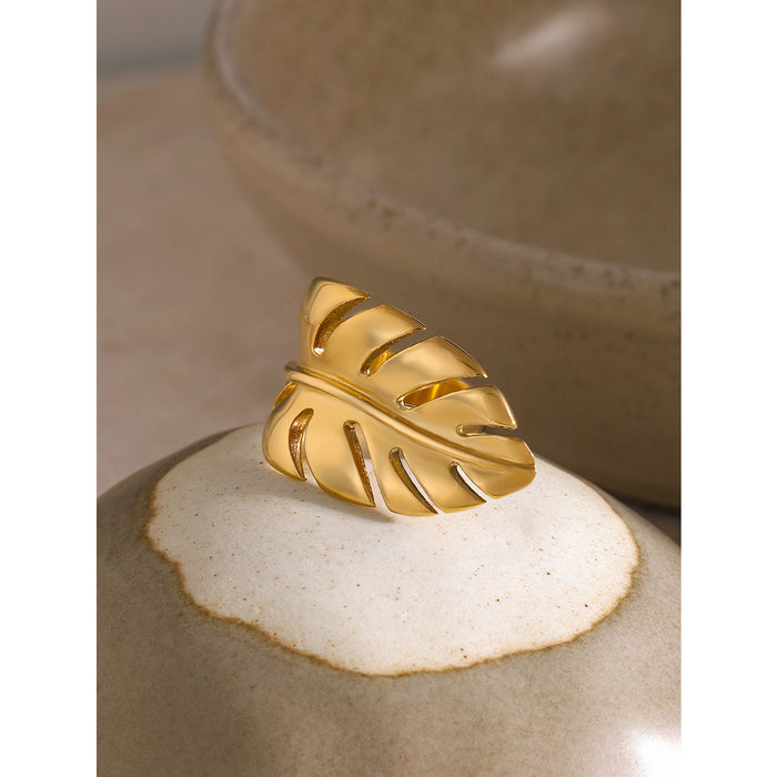 Modern 18K Gold Plated Stainless Steel Ring with Wavy Pattern