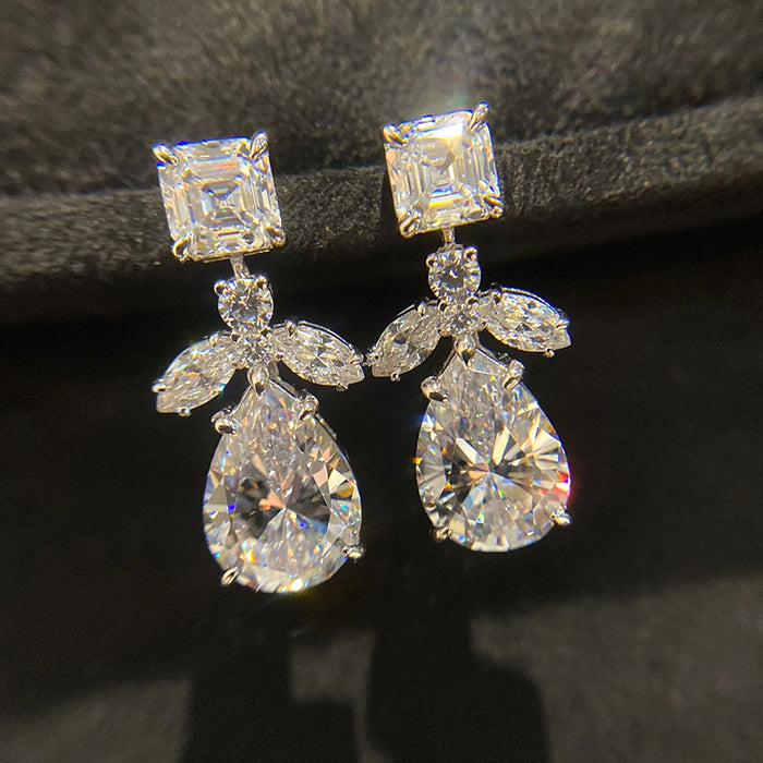 Pendientes de circonitas superbrillantes y exquisitos, accesorios de novia largos y delgados con forma de gota de agua