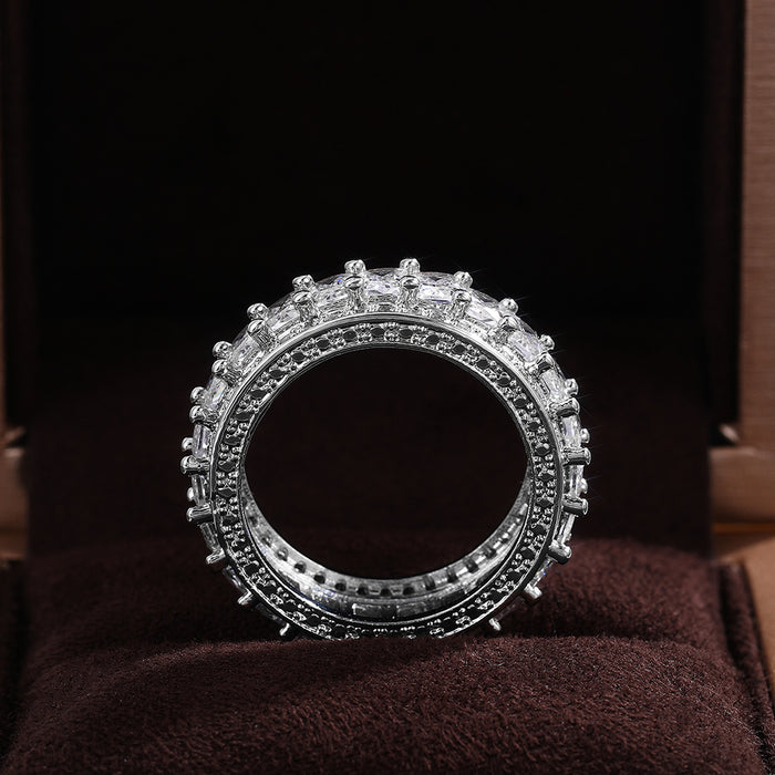 Luxury full inlaid T-shaped diamond zircon ring high-end square diamond ring