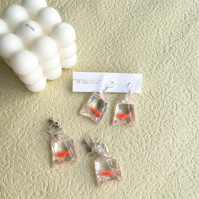 Candy Goldfish Bag Earrings Personality Creative Transparent Resin Ear Hooks