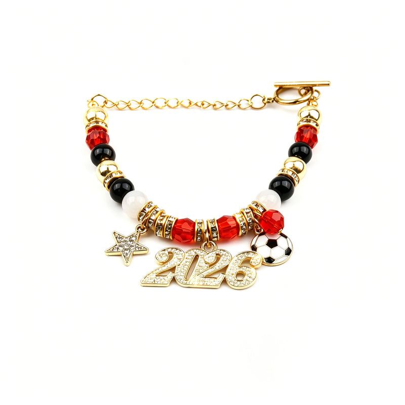 Wholesale 2026 World Cup Soccer Charm Bracelets - 18K Gold Plated Rhinestone Crystal Star Adjustable Chain for Football Fans - wallojewerly 