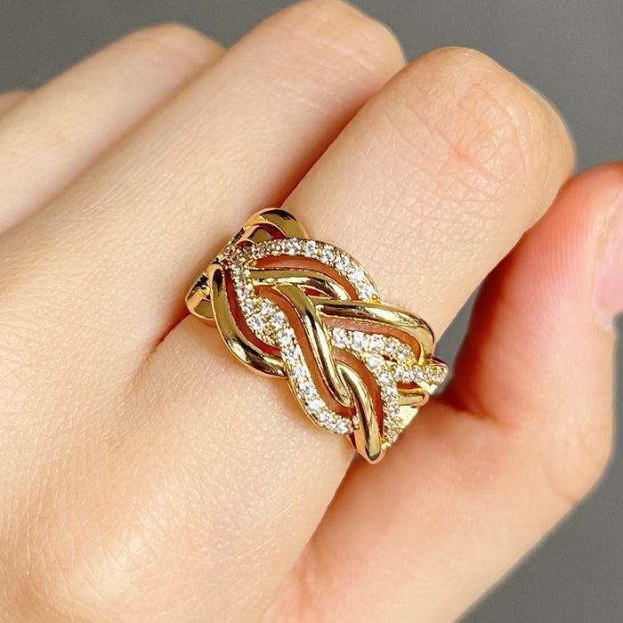 Multi-layer winding hollow geometric twist ring popular ring for men and women