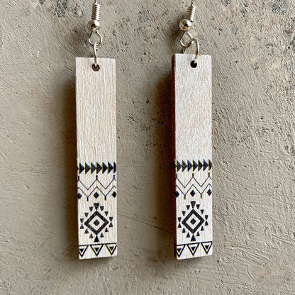 Wooden rectangular earrings