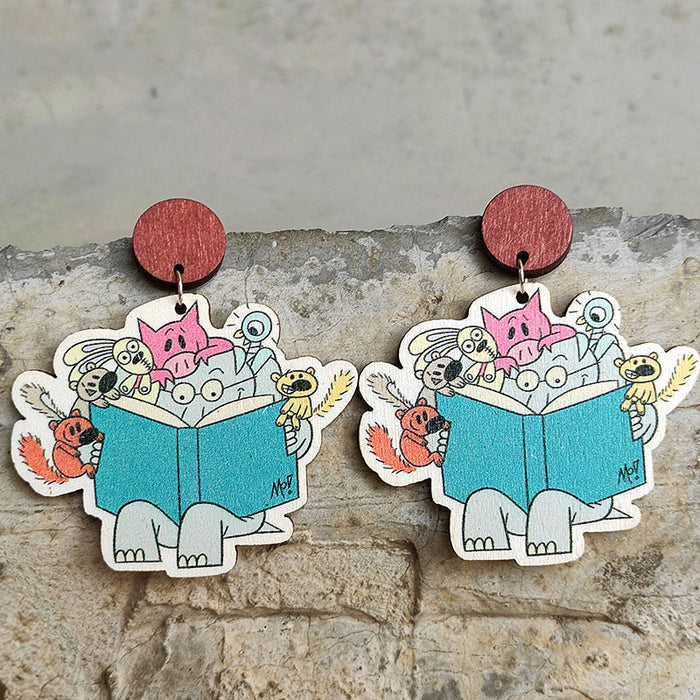 Wooden elephant earrings with pencil for school season