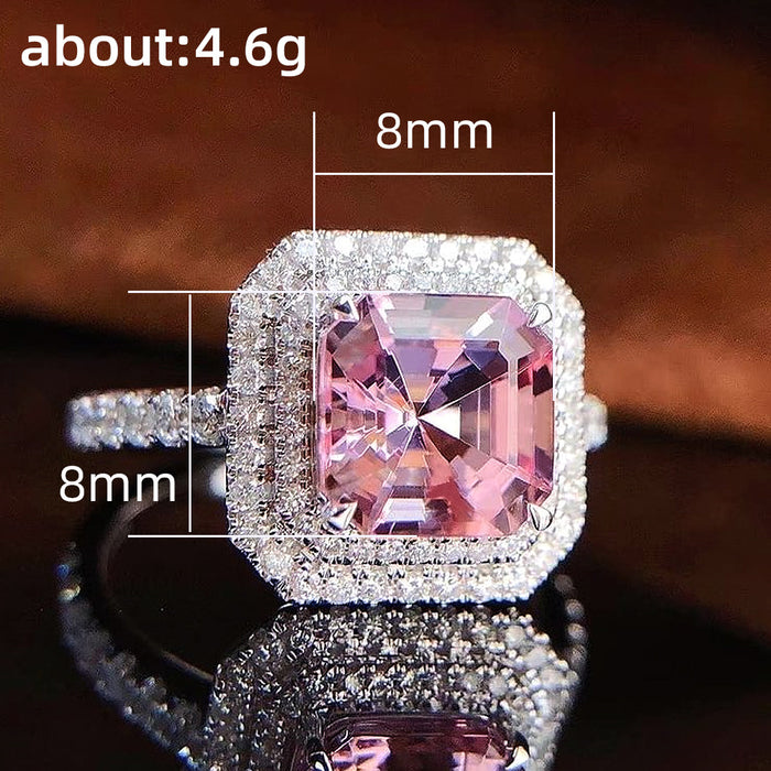 Anillo de racimo cuadrado de circonita rosa, joyería de lujo de alta gama para mujer